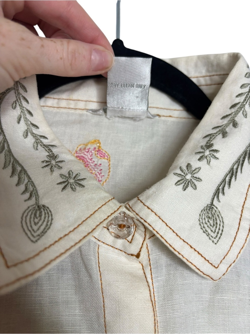 VTG Tweeds Linen Embroidered Floral Button Front Blouse Boho Cottagecore Large - Picture 4 of 10